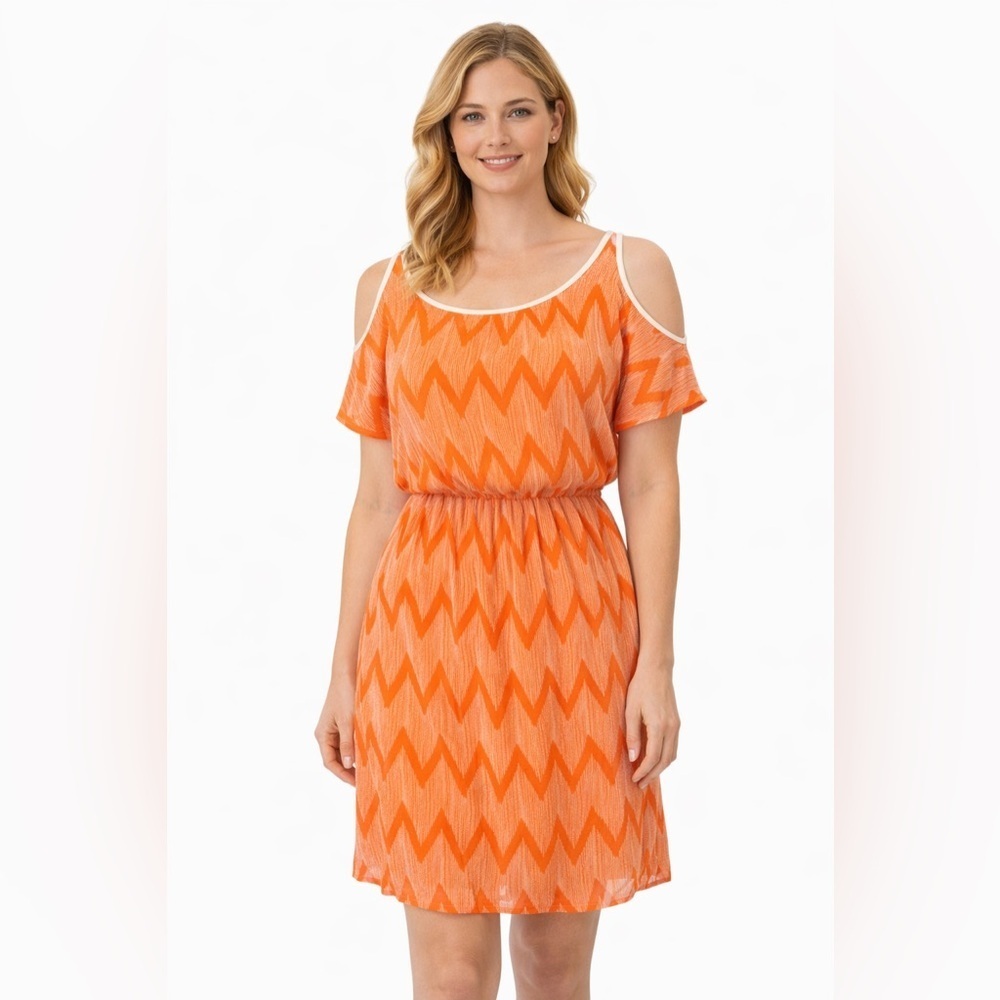 Orange/whiteΒ cinchedΒ waste summer dress
